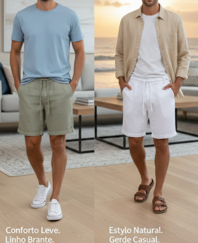 Bermuda em linho alfaiataria com barra Italiana.