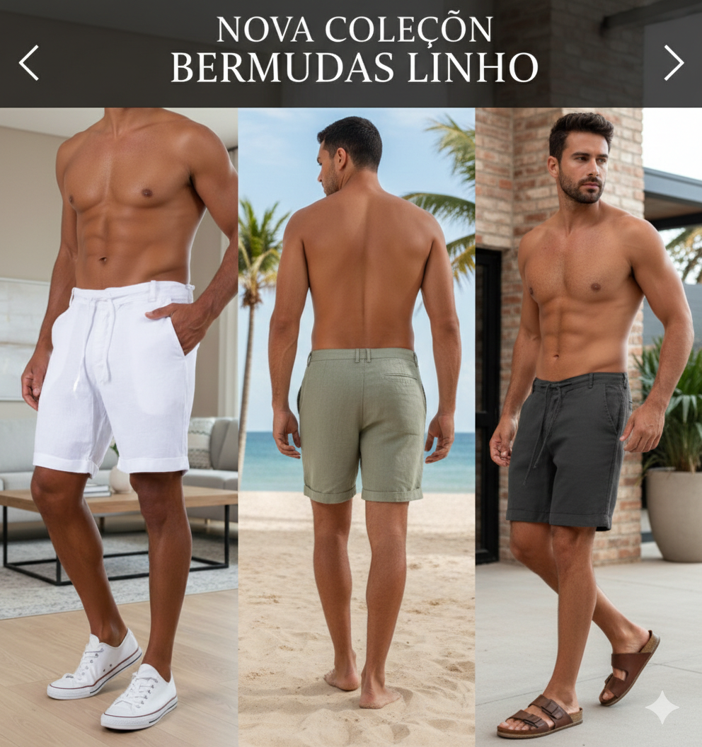 Bermuda em linho alfaiataria com barra Italiana.