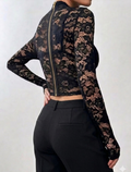 BLUSA DE RENDA MANGA LONGA COM ZIPER NAS COSTAS.
