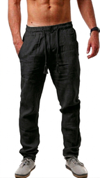 Calça de linho reta casual.