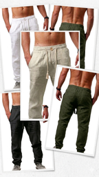 Calça de linho reta casual.