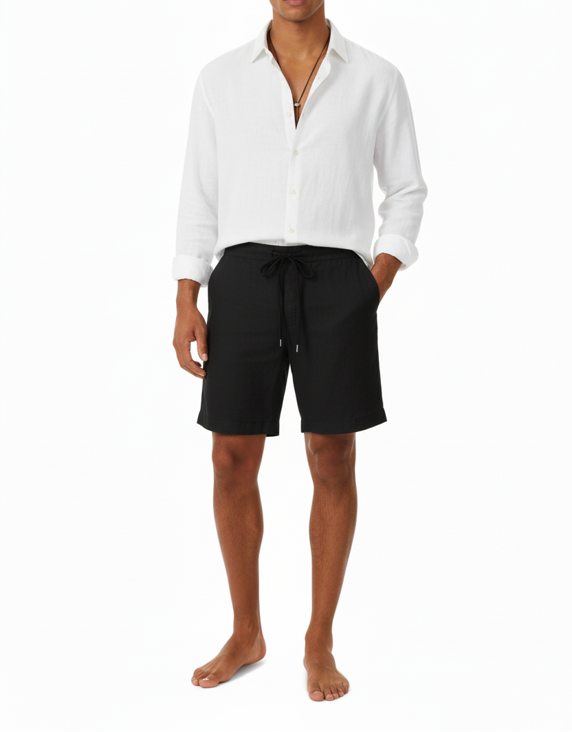 Bermuda em linho alfaiataria com barra Italiana.