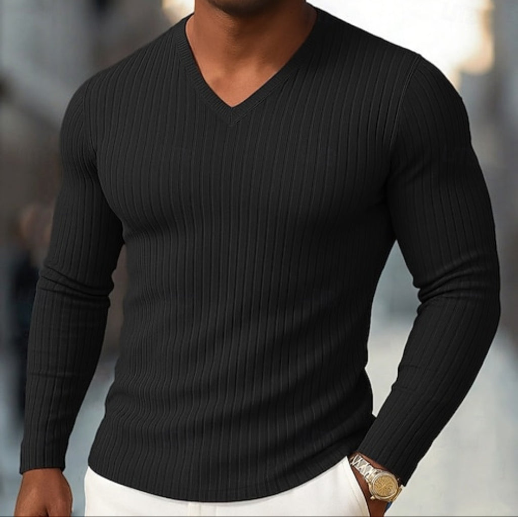 Blusa Masculina de frio canelado gola V slim fit premium. Kit duas peças