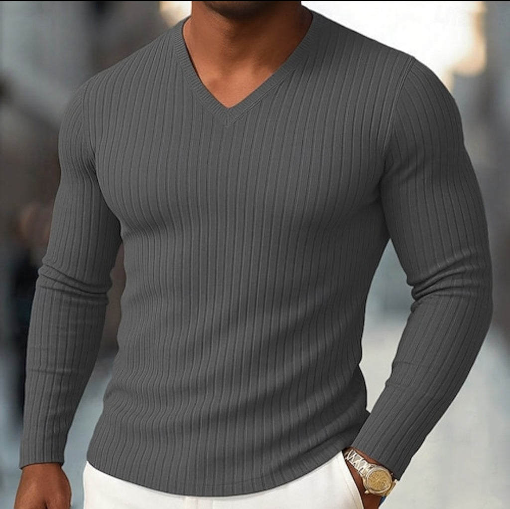Blusa Masculina de frio canelado gola V slim fit premium. Kit duas peças