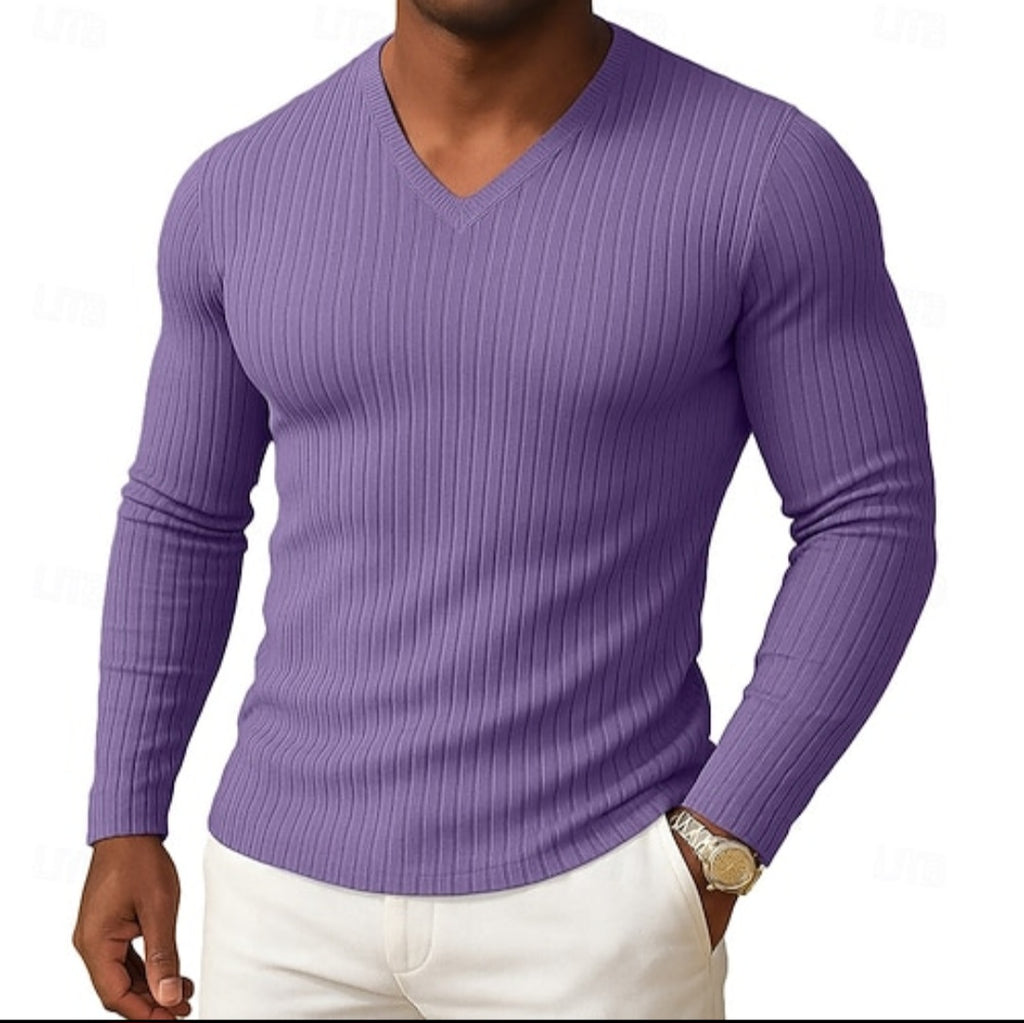 Blusa Masculina de frio canelado gola V slim fit premium. Kit duas peças