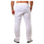 Calça de linho reta casual.